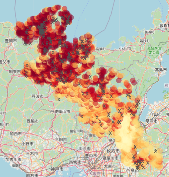 Bear Sightings Map of Kyoto Prefecture