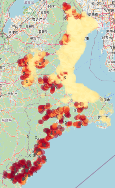 三重県のクマ出没マップ