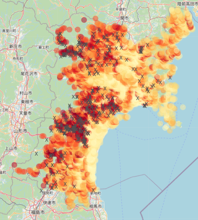 宮城県のクマ出没マップ