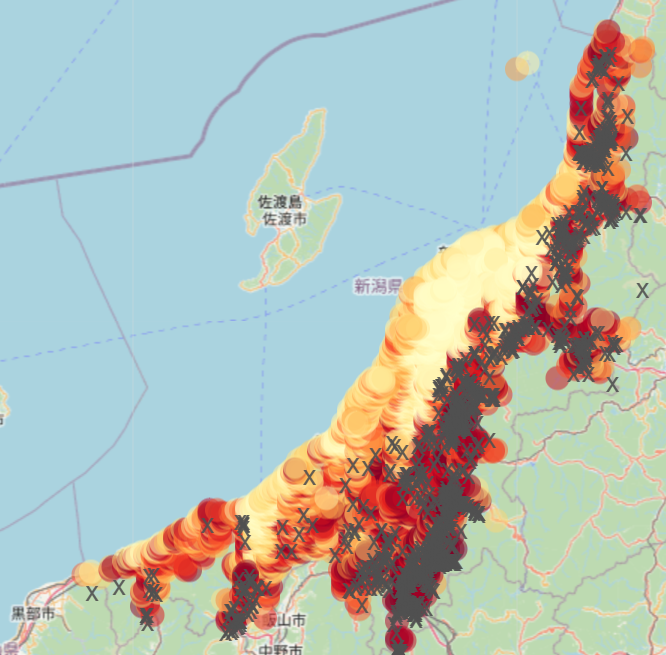 Bear Sightings Map of Niigata Prefecture