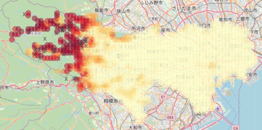 東京都のクマ出没マップ