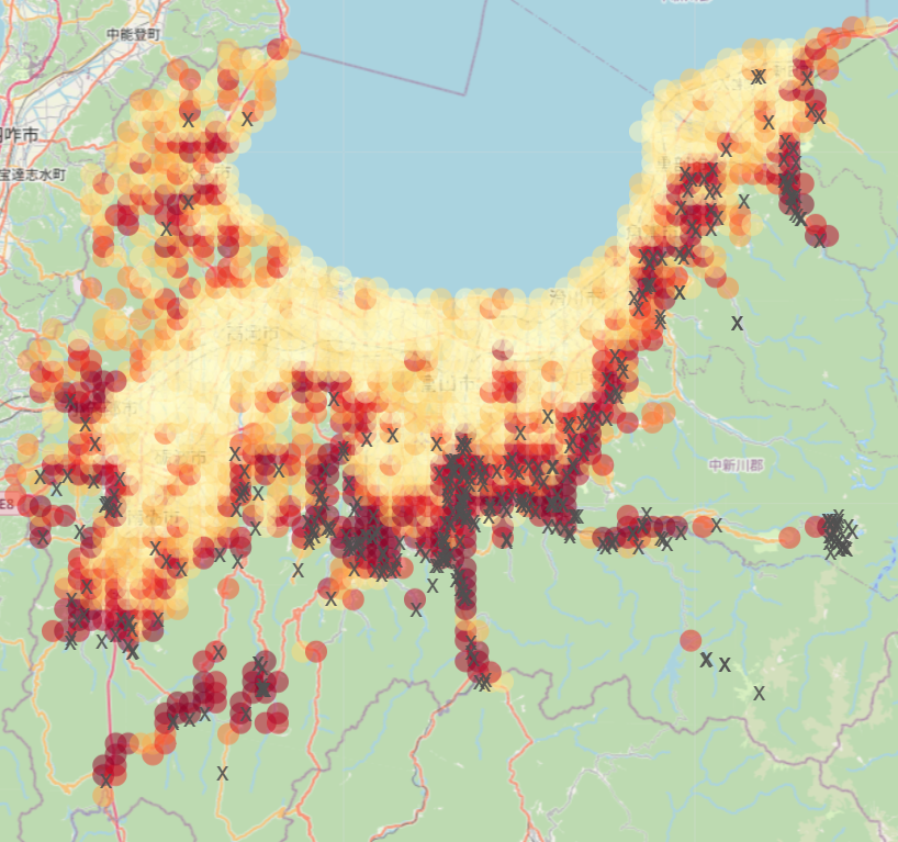 富山県のクマ出没マップ